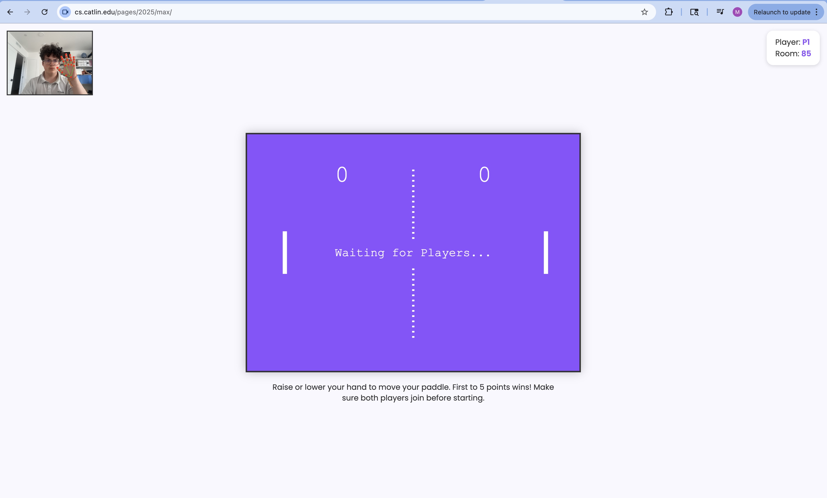 Hand-tracking Pong screenshot